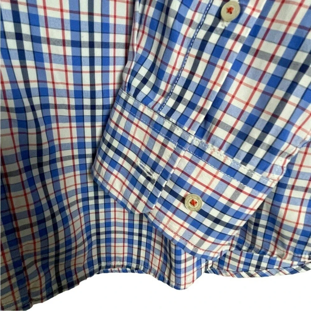 Southern Tide Fishing Shirt Mens L Blue Plaid Performance Long Sleeve Vent Back
